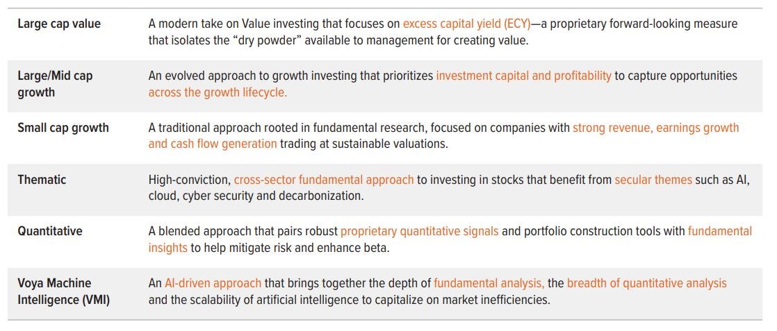 Voya IM’s suite of equity capabilities 