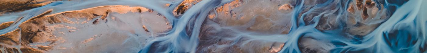 A glacial rivers from above. Aerial photograph of the river streams from Icelandic glaciers. 